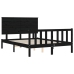 Estructura de cama con cabecero madera maciza negro 140x190 cm