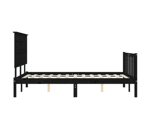 Estructura de cama con cabecero madera maciza negro 140x190 cm