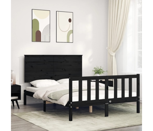 Estructura de cama con cabecero madera maciza negro 140x190 cm