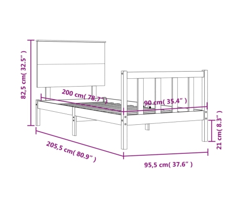 Estructura de cama sin colchón madera maciza de pino 90x200 cm