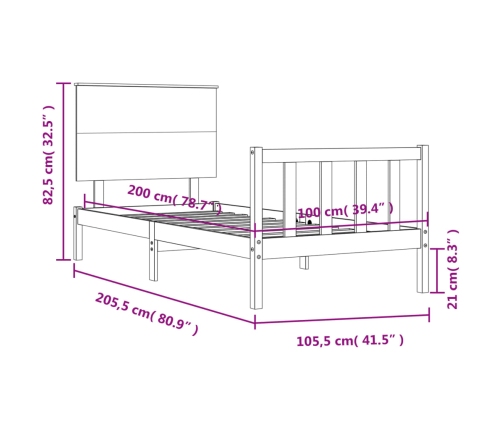 Estructura cama sin colchón madera maciza pino blanca 100x200cm