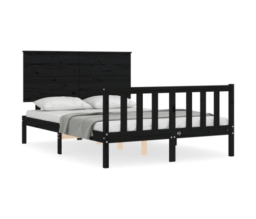 Estructura de cama con cabecero madera maciza negro 120x200 cm