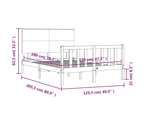 Estructura de cama con cabecero madera maciza negro 120x200 cm