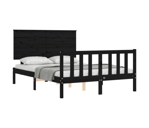 Estructura de cama con cabecero madera maciza negro 120x200 cm