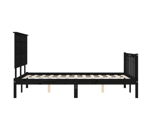 Estructura de cama con cabecero madera maciza negro 120x200 cm