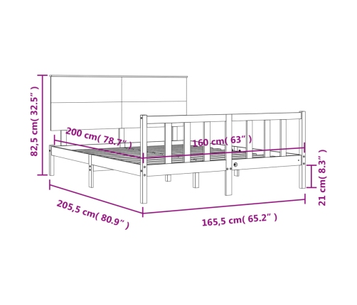 Estructura de cama sin colchón madera maciza de pino 160x200 cm
