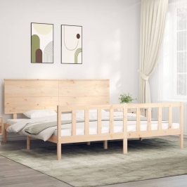 Estructura de cama de matrimonio con cabecero madera maciza