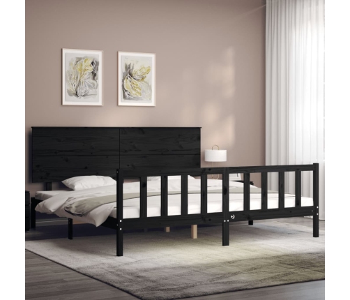 Estructura cama de matrimonio con cabecero madera maciza negro