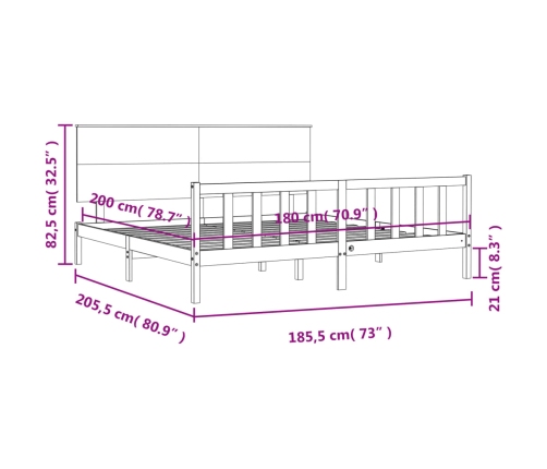 Estructura cama de matrimonio con cabecero madera maciza negro