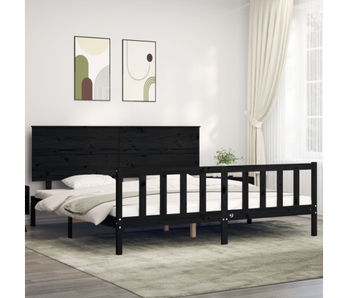 Estructura cama de matrimonio con cabecero madera maciza negro