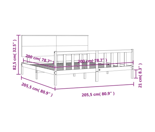 Estructura de cama sin colchón madera maciza de pino 200x200 cm