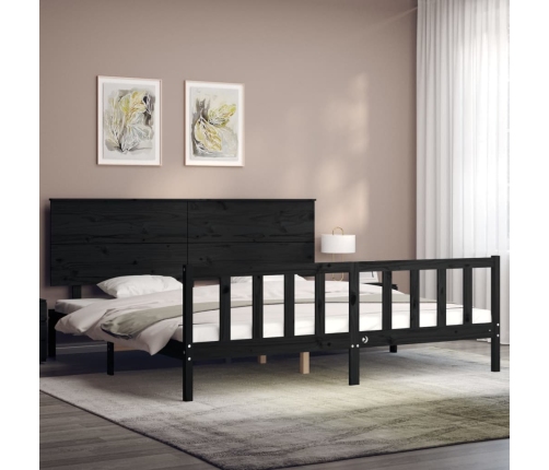 Estructura de cama con cabecero madera maciza negro 200x200 cm