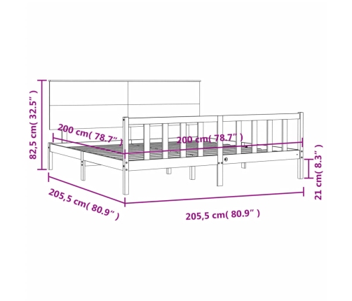 Estructura de cama con cabecero madera maciza negro 200x200 cm