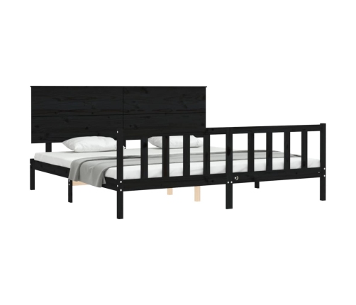 Estructura de cama con cabecero madera maciza negro 200x200 cm