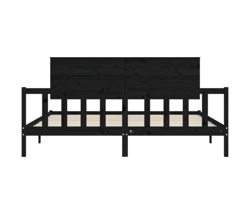 Estructura de cama con cabecero madera maciza negro 200x200 cm