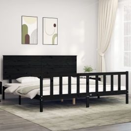 Estructura de cama con cabecero madera maciza negro 200x200 cm