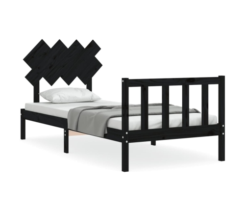 Estructura de cama con cabecero madera maciza negro