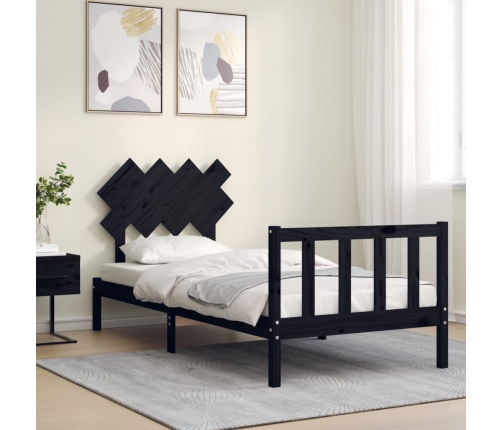 Estructura de cama con cabecero madera maciza negro