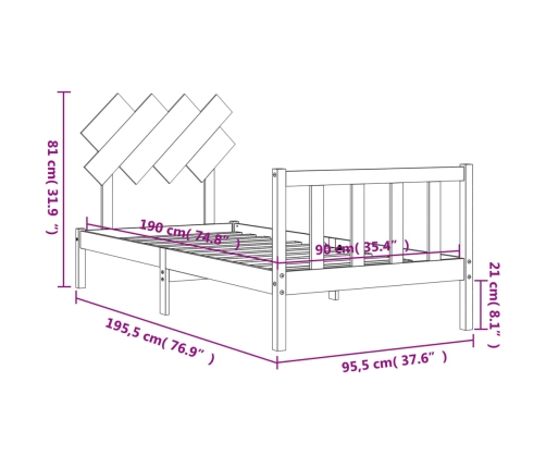 Estructura de cama con cabecero madera maciza negro