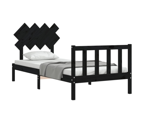 Estructura de cama con cabecero madera maciza negro