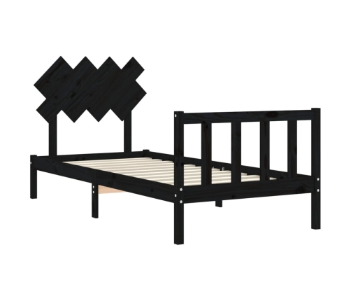 Estructura de cama con cabecero madera maciza negro