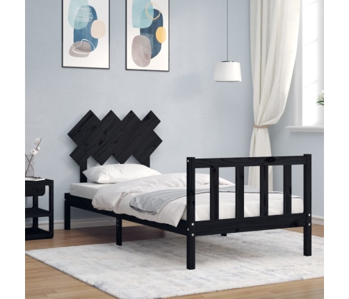 Estructura de cama con cabecero madera maciza negro