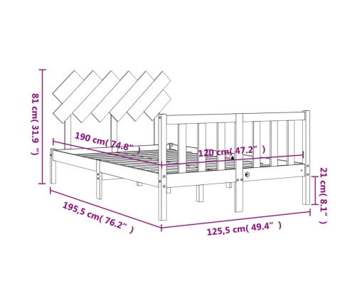 Estructura cama de matrimonio con cabecero madera maciza negra