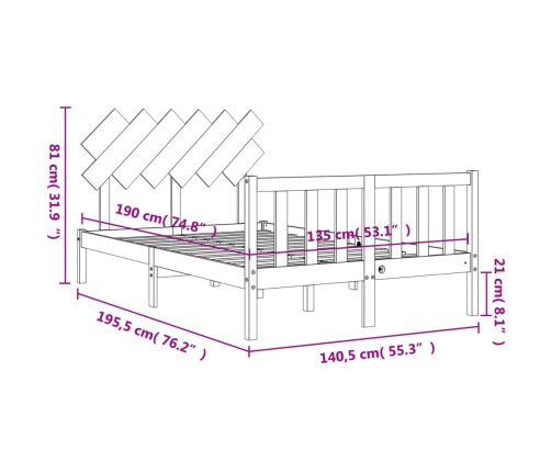 Estructura cama de matrimonio con cabecero madera maciza blanco