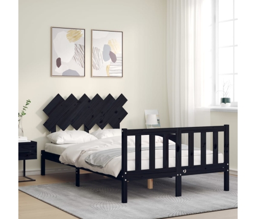 Estructura cama de matrimonio con cabecero madera maciza negro