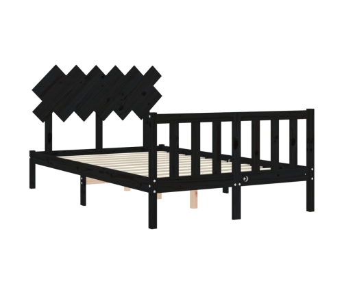 Estructura cama de matrimonio con cabecero madera maciza negro