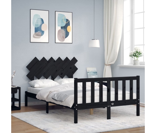 Estructura cama de matrimonio con cabecero madera maciza negro