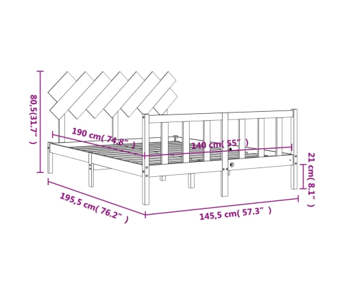 Estructura de cama sin colchón madera maciza de pino 140x190 cm