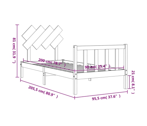 Estructura de cama sin colchón madera maciza de pino 90x200 cm