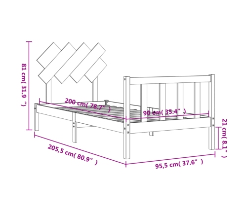 Estructura de cama con cabecero madera maciza negro 90x200 cm