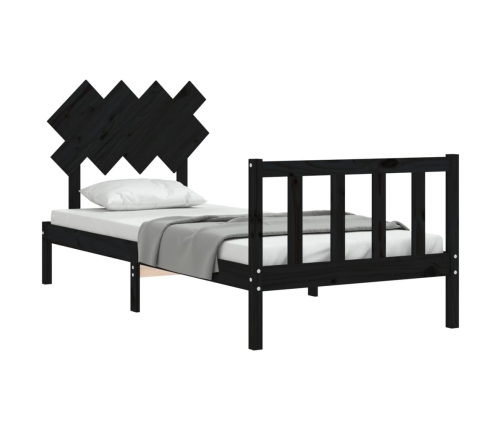 Estructura de cama con cabecero madera maciza negro 90x200 cm