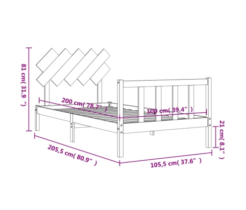 Estructura cama sin colchón madera maciza pino blanca 100x200cm