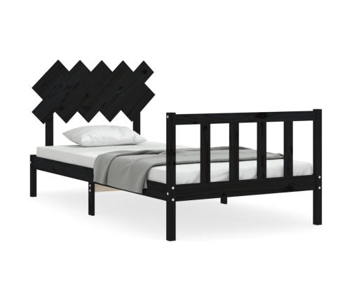 Estructura de cama con cabecero madera maciza negro 100x200 cm