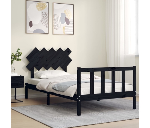 Estructura de cama con cabecero madera maciza negro 100x200 cm