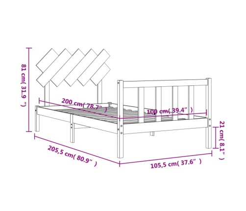 Estructura de cama con cabecero madera maciza negro 100x200 cm