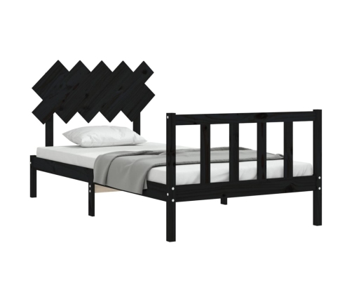 Estructura de cama con cabecero madera maciza negro 100x200 cm