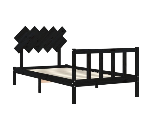 Estructura de cama con cabecero madera maciza negro 100x200 cm