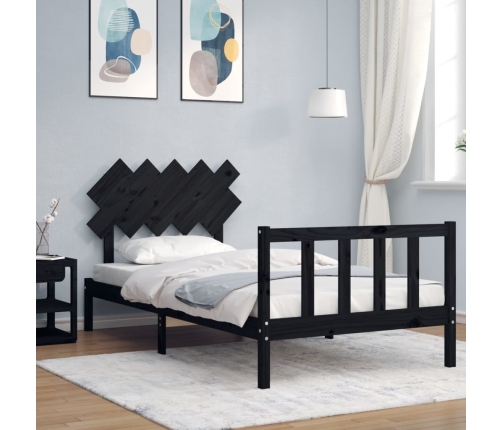 Estructura de cama con cabecero madera maciza negro 100x200 cm