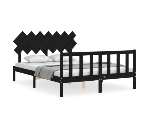 Estructura de cama con cabecero madera maciza negro 140x200 cm