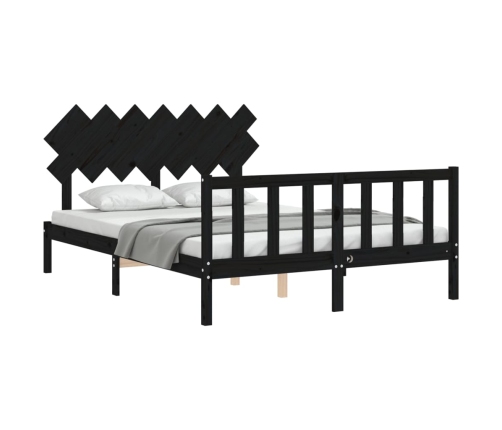 Estructura de cama con cabecero madera maciza negro 140x200 cm