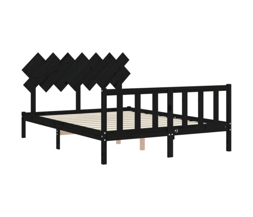 Estructura de cama con cabecero madera maciza negro 140x200 cm