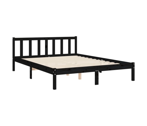 Estructura de cama con cabecero madera maciza negro 140x200 cm