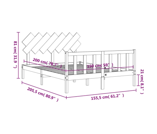 Estructura de cama de matrimonio con cabecero madera maciza