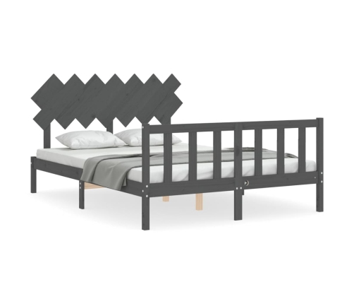 Estructura de cama matrimonio con cabecero madera maciza gris