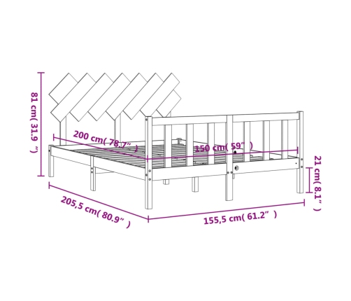 Estructura de cama matrimonio con cabecero madera maciza gris