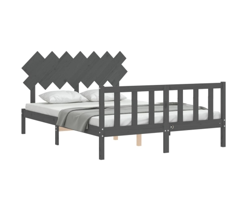 Estructura de cama matrimonio con cabecero madera maciza gris